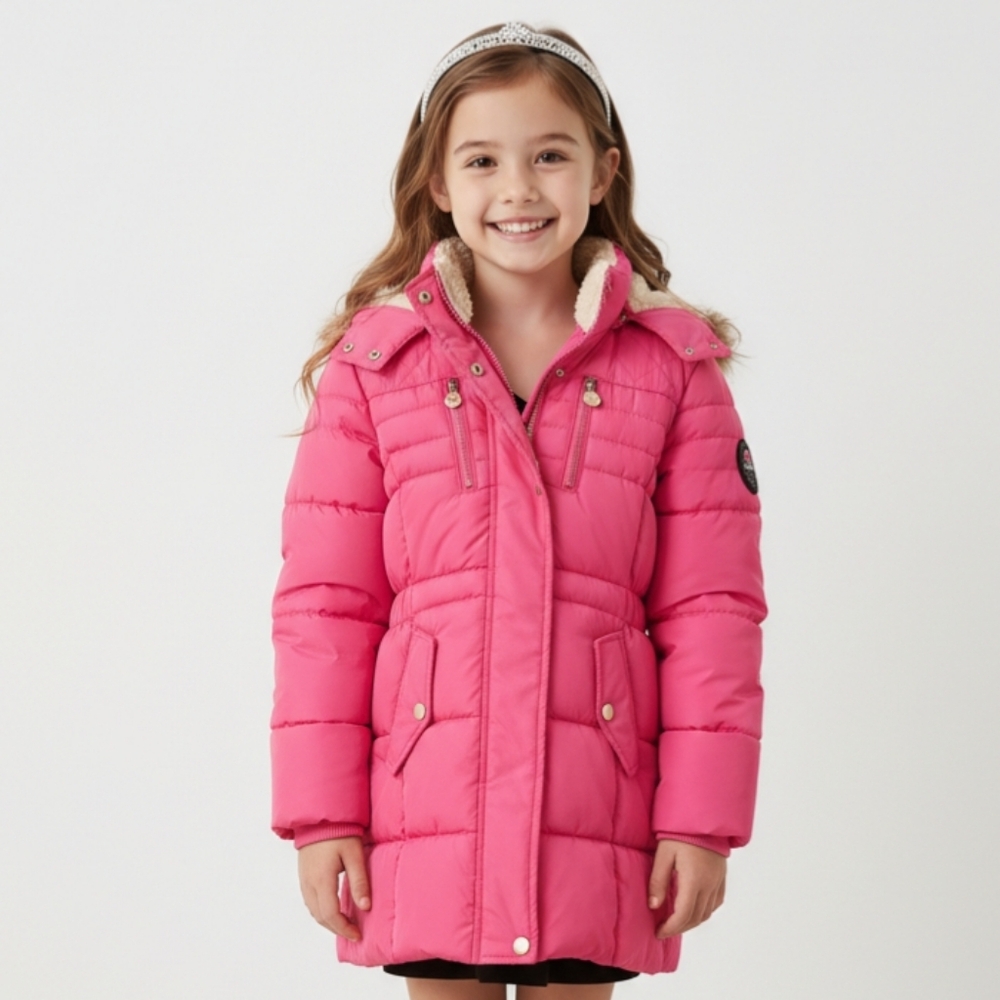 Weatherproof Vintage Girls Long Puffer Jacket With Zipper Fuchsia. M 10/12 EUC